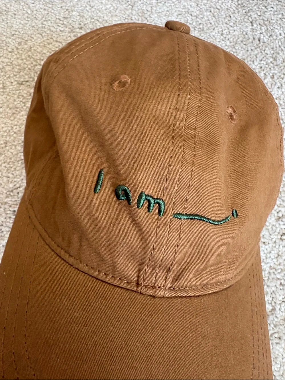 I Am Embroidered Cotton Baseball Cap - Brown